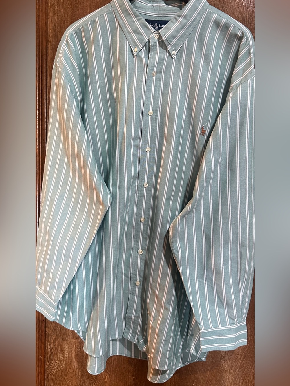 Ralph Lauren Classic Fit 2XB Green White Striped Chambray Oxford Shirt
